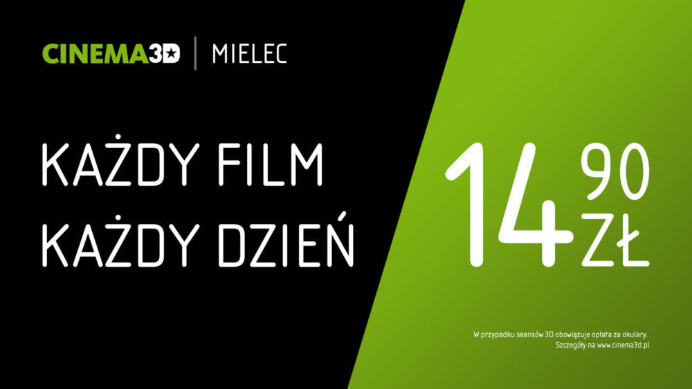 Zdjęcie okładkowe wpisu: Cinema3D w Mielcu i Tarnowie z biletami za 14,90 zł!